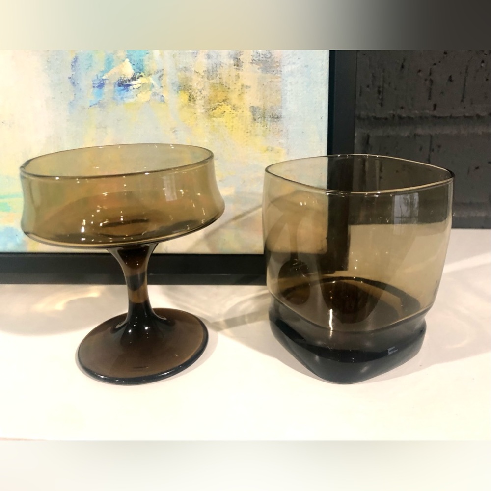 Vintage His and Hers Libby Smoky Brown Cocktail Glasses